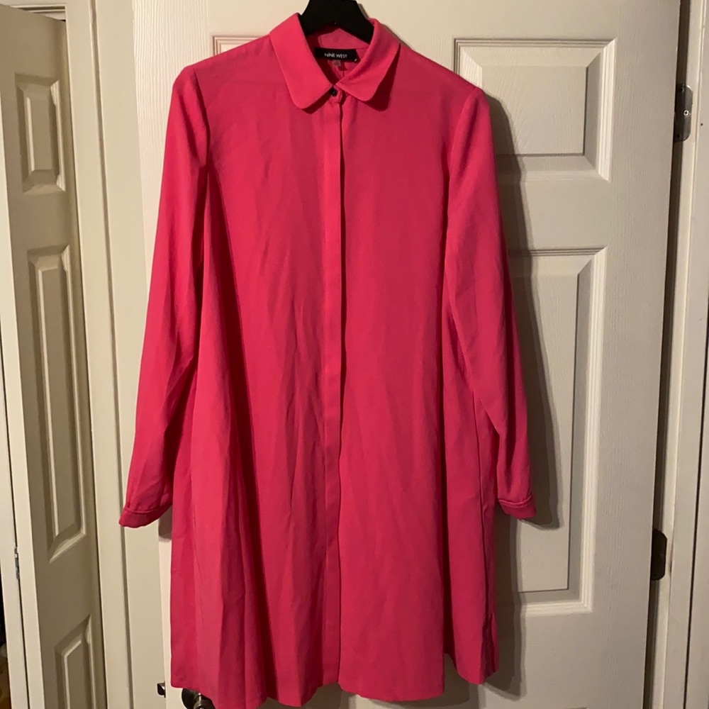 Nine West Pretty In Pink barbiecore long sleeve swing dress, size 10